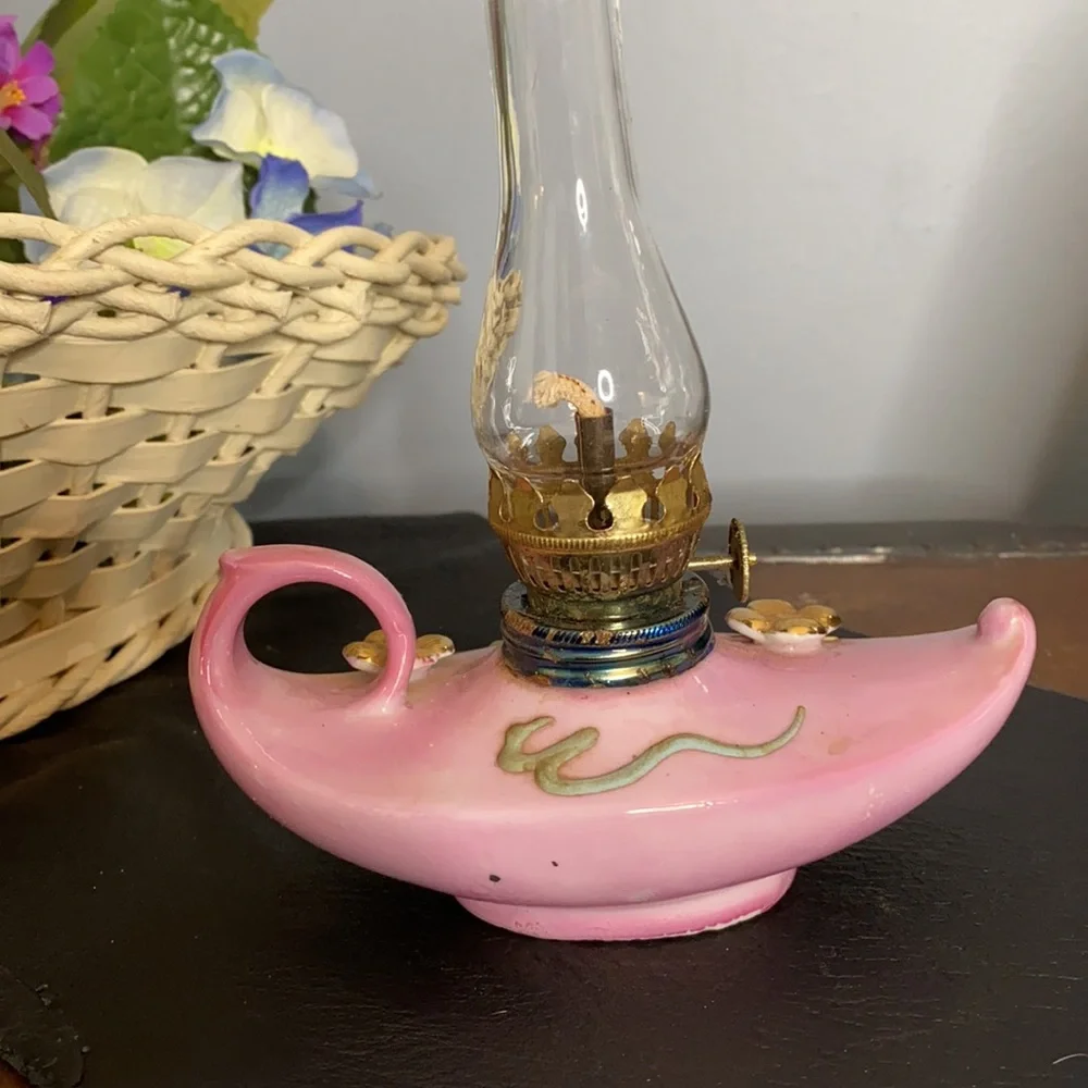 . Vintage Pink Ceramic Oil Lamp Lantern - Washington D.C. Souvenir
